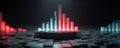 Illuminated digital bar graph on a futuristic abstract podium surface background Royalty Free Stock Photo