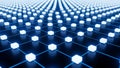 Illuminated digital cubes interconnected by glowing blue lines create an abstract representation of a complex data network Royalty Free Stock Photo