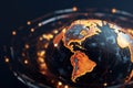 Illuminated digital globe with network lines. Generative AI