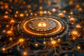 Illuminated digital lock enveloped by binary code streams representing cybersecurity themes Royalty Free Stock Photo