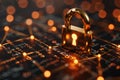 Illuminated digital lock enveloped by streams of binary code representing cybersecurity measures Royalty Free Stock Photo