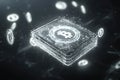 Illuminated Digital Wallet in Virtual Space with Cryptocurrency Symbols, Futuristic 3D Render Royalty Free Stock Photo