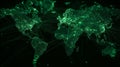 Illuminated Digital World Map with Connected Nodes Showcasing Global Data Flow and Networks in a Futuristic Green Theme Royalty Free Stock Photo