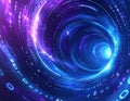 Illuminated Digital Wormhole with Flowing Binary Data and Cosmic Particles abstract background Royalty Free Stock Photo
