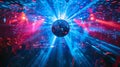 Vibrant Disco Ball Centerpiece in Club With Blue and Red Lights. Energy Filled Party Atmosphere. Perfect for Event Royalty Free Stock Photo