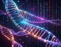 Illuminated DNA Helix Structure with Digital Binary Code and Blue and Purple Hues double helix Royalty Free Stock Photo