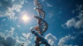 Illuminated DNA iconography drifts against backdrop of bridging faith with scientific discovery