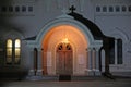 Door entrance to church at night