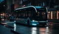 Illuminated double decker bus speeds through city streets generated by AI Royalty Free Stock Photo