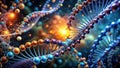 Illuminated double helix a microscopic exploration of genetic code\'s intricate structure and radiant energy. Generative AI Royalty Free Stock Photo