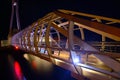 Illuminated drawbridge in port at night, Ustka, Poland