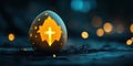 Illuminated Easter egg with cross design and glowing stars in dark setting Royalty Free Stock Photo