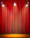 Illuminated Empty Stage With Red Curtain Royalty Free Stock Photo
