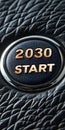 Illuminated Engine Start Button on Black Leather Surface, Symbolizing Future Initiatives and Control Royalty Free Stock Photo