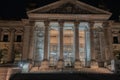 Illuminated entrance to Reichstag building in Berlin