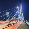 The illuminated Erasmus Rotterdam bridge at nighttime