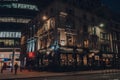 Illuminated exterior of Globe pub in Moorgate, City of London, UK Royalty Free Stock Photo