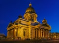 Illuminated facade of Saint Isaac& x27;s Cathedral in Saint Petersburg, Russia Royalty Free Stock Photo