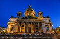 Illuminated facade of Saint Isaac& x27;s Cathedral in Saint Petersburg, Russia Royalty Free Stock Photo