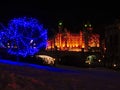 Illuminated Fairmont ChÃÂ¢teau Laurier castle at night on a winter day with snow in Ottawa, capital of Canada Royalty Free Stock Photo