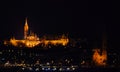 Illuminated Fisherman`s Bastion and Calvinist Church Royalty Free Stock Photo