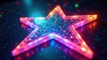 Illuminated five-pointed star with vibrant multicolored led lights on a dark reflective surface. Generative AI Royalty Free Stock Photo