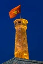 Illuminated Flag Tower of Hanoi at twilight in Hanoi, Vietnam, which is one of the symbols of the city and part of the Hanoi Citad Royalty Free Stock Photo