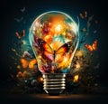 The Illuminated Flight: A Delicate Butterfly Trapped Inside a Glowing Light Bulb Royalty Free Stock Photo