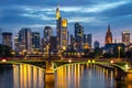 Illuminated Frankfurt skyline at night Royalty Free Stock Photo