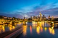 Illuminated Frankfurt skyline at night Royalty Free Stock Photo