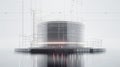 Illuminated futuristic cylindrical structure with technical details