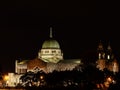 Illuminated Galway Cathedral building at night. Popular town landmark and one of the largest and most impressive buildings in the Royalty Free Stock Photo