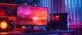 Illuminated Gaming Setup: Neon Glow & Overclocked Power. Concept Tech Aesthetics, Gaming Royalty Free Stock Photo