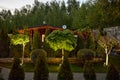 Illuminated garden path and trees Royalty Free Stock Photo