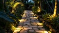 Illuminated Garden Pathway at Night Royalty Free Stock Photo