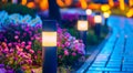 Illuminated Garden Pathway at Twilight. Generative ai Royalty Free Stock Photo