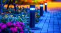 Illuminated Garden Pathway at Twilight. Generative ai Royalty Free Stock Photo