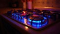Illuminated gas stovetop at night in a kitchen Royalty Free Stock Photo