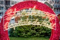 Illuminated giant christmas ball saying Strasbourg the capital of Christmas at main Kleber square at city centre of Strasbourg, Royalty Free Stock Photo