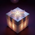 Illuminated Gift Box with Snowflake Decoration Royalty Free Stock Photo