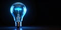 Illuminated glass lightbulb on dark background a symbol of innovation and progress. Generative AI