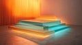 Illuminated Glass Steps Against Orange Drapes Royalty Free Stock Photo