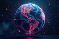 Illuminated globe a digital representation of global interconnectivity and the flow of information across continents. Generative Royalty Free Stock Photo