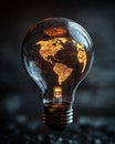 Illuminated globe of the earth inside a light bulb symbolizing innovation and environmental awareness Royalty Free Stock Photo