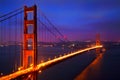 Illuminated Golden Gate Bridge at dusk, San Francisco