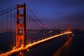 Illuminated Golden Gate Bridge at dusk, San Francisco