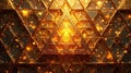 Illuminated golden pyramid pattern a radiant abstract design of interlocking triangles and glowing particles. Generative AI Royalty Free Stock Photo