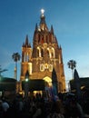 Illuminated gothic church at dusk San Miguel de Allende Guanajuato Mexico