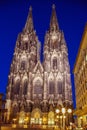 Illuminated Gothic Cologne Cathedral at Night, Germany Royalty Free Stock Photo