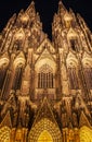 Illuminated Gothic Cologne Cathedral at Night, Germany Royalty Free Stock Photo